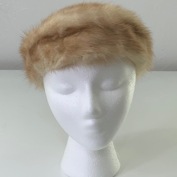 Vintage Fur Pill Box hat cream / tan size OS EUC - Picture 11 of 13